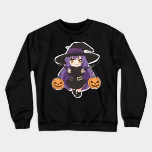 Witchcraft Chibi anime Character Design with Pumpkins Halloween concept Crewneck Sweatshirt